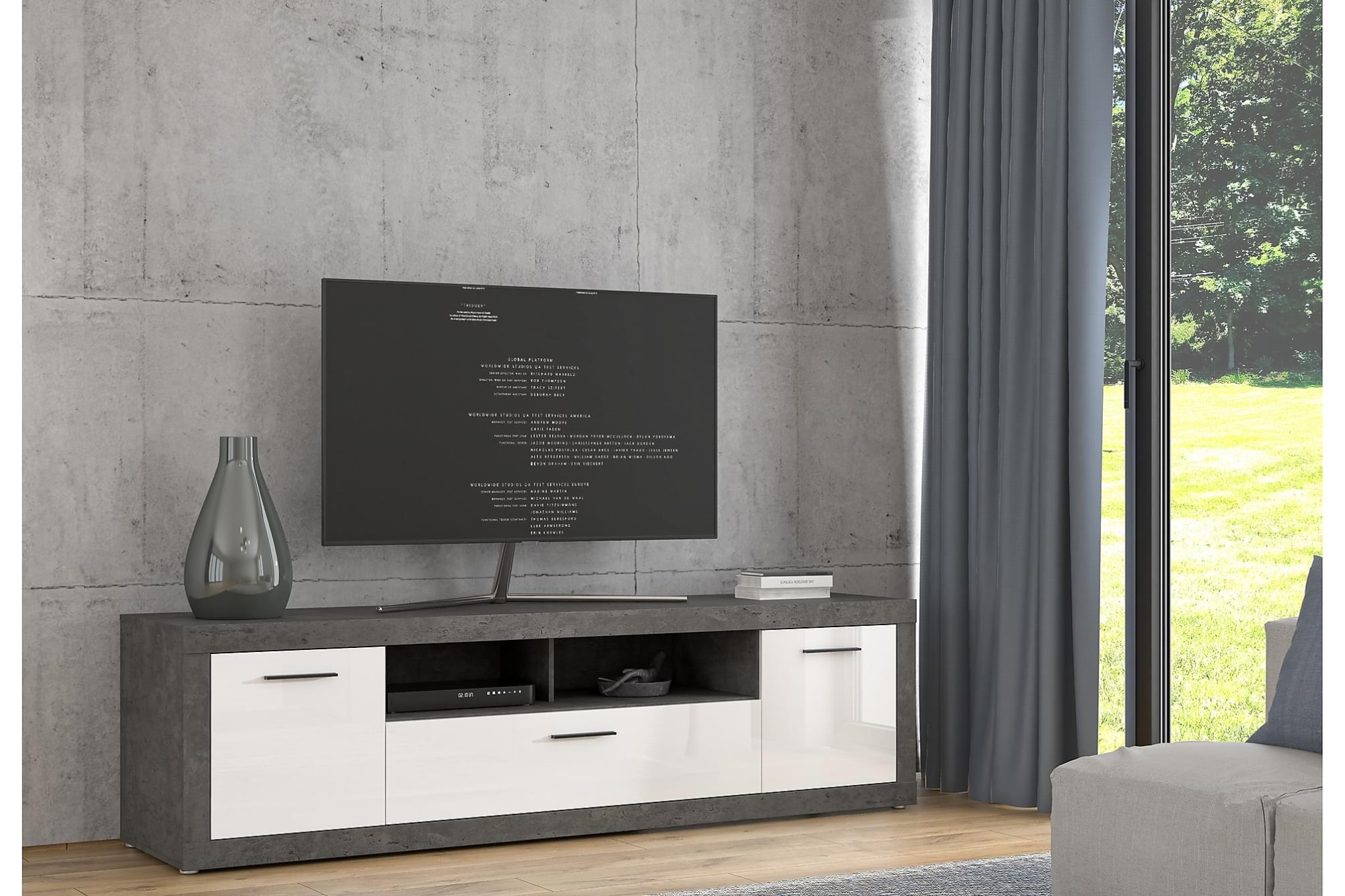Kranea Tv-bord, Hvid/grå