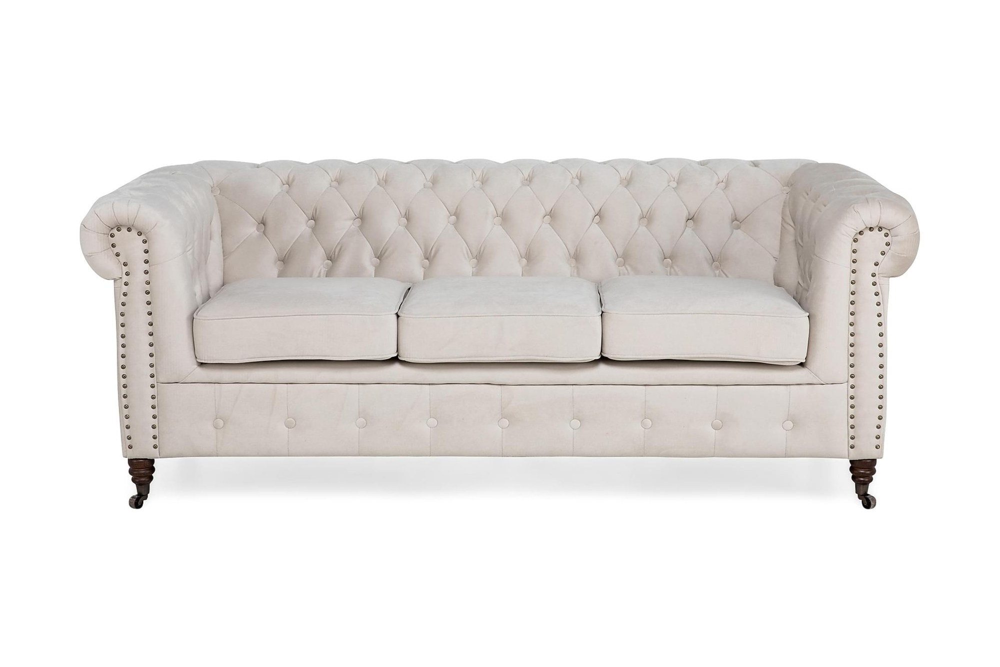 Chesterfield Deluxe 3 Pers. Sofa, Beige Velour