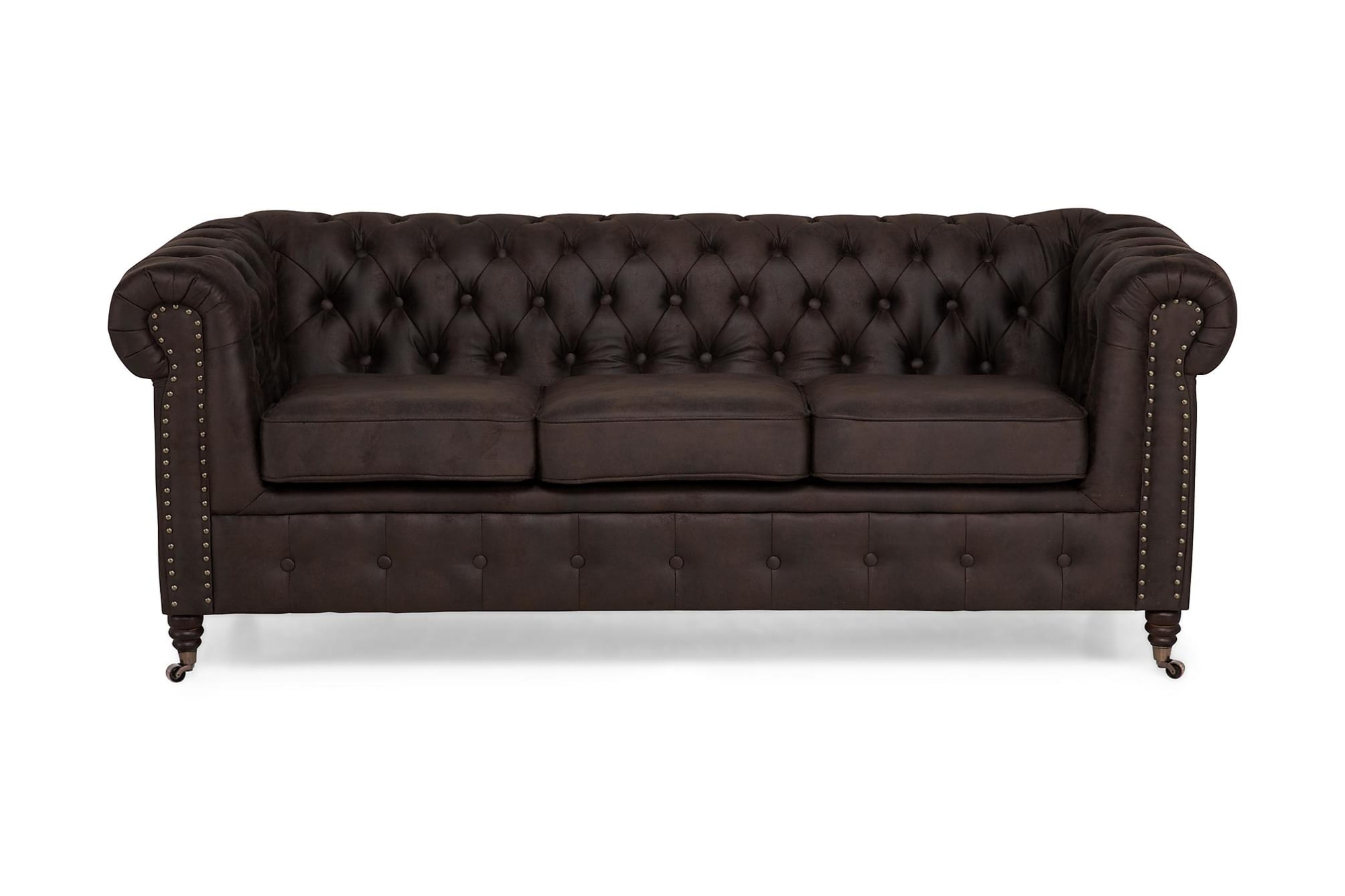 Chesterfield Deluxe 3 Pers. Sofa, Mørkebrun Læderlook