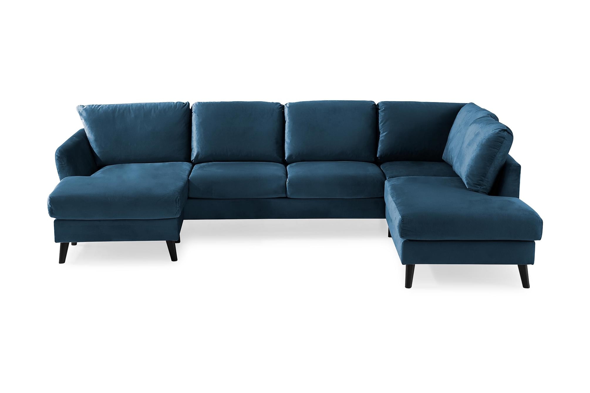 Trend U-sofa M. Chaiselong, Blå Velour (Højrevendt)