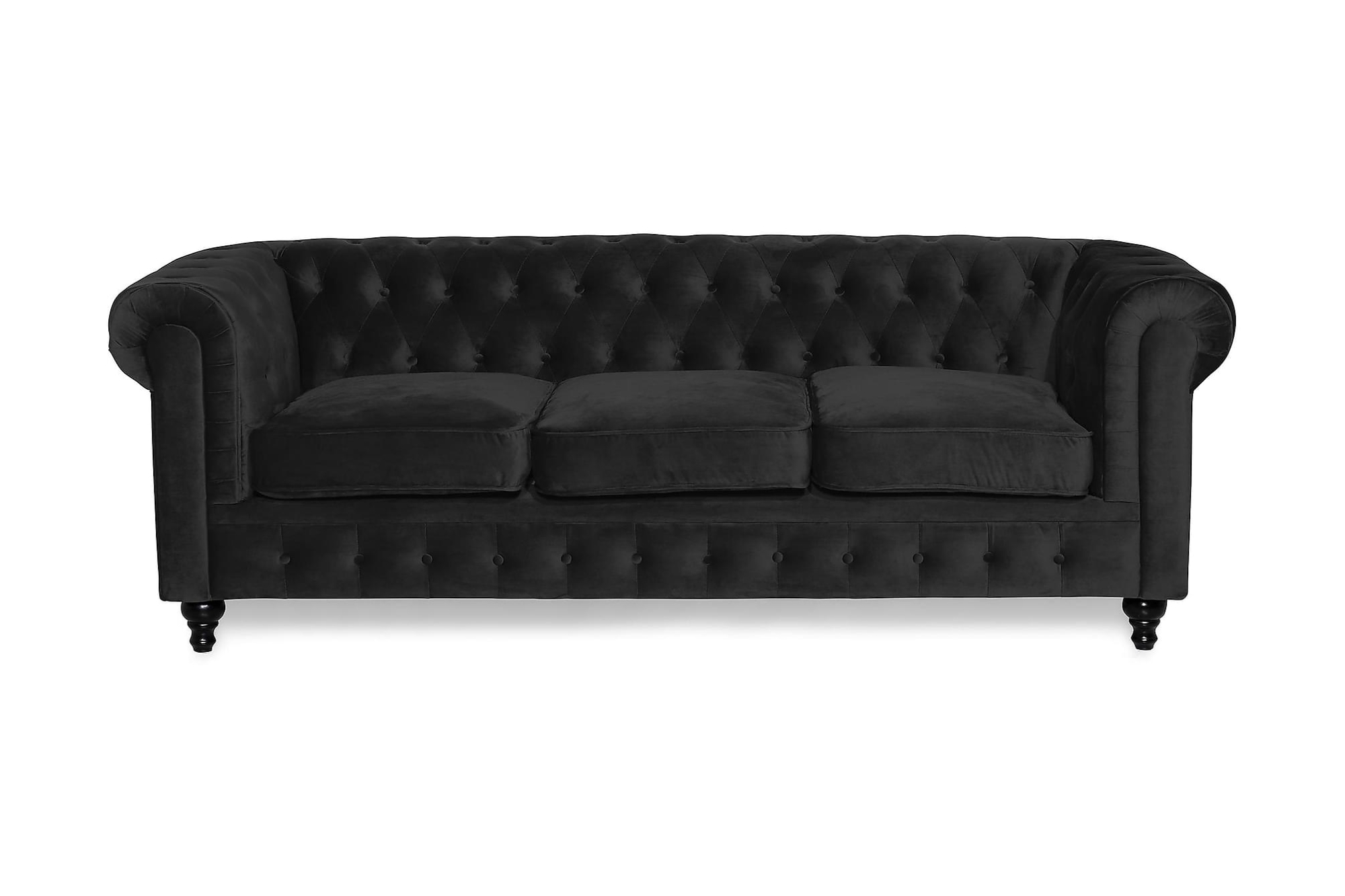 Køb Chesterfield Lyx 3 Pers. Sofa, Sort Velour