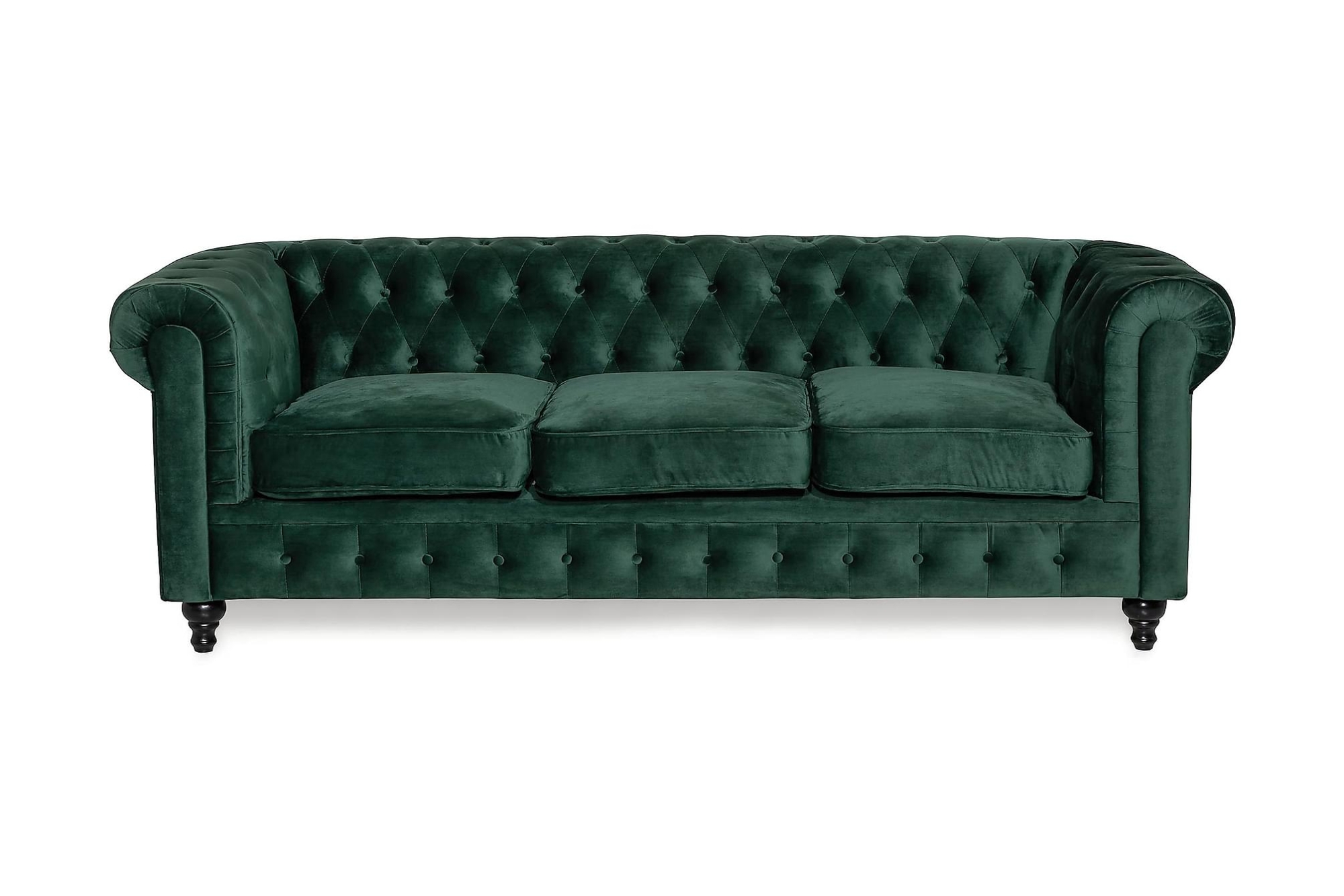 4: Chesterfield Lyx 3 Pers. Sofa, Mørkegrøn Velour