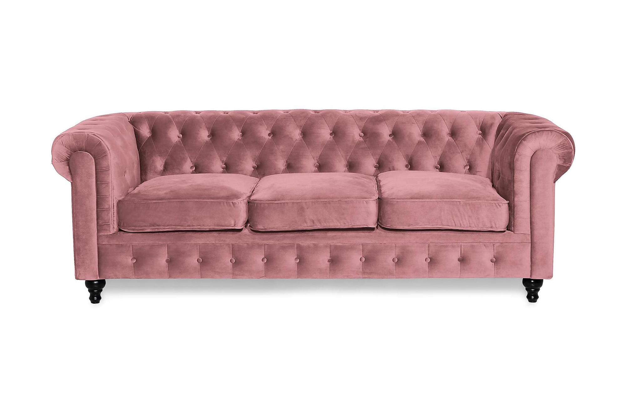 Chesterfield Lyx 3 Pers. Sofa, Rosa Velour