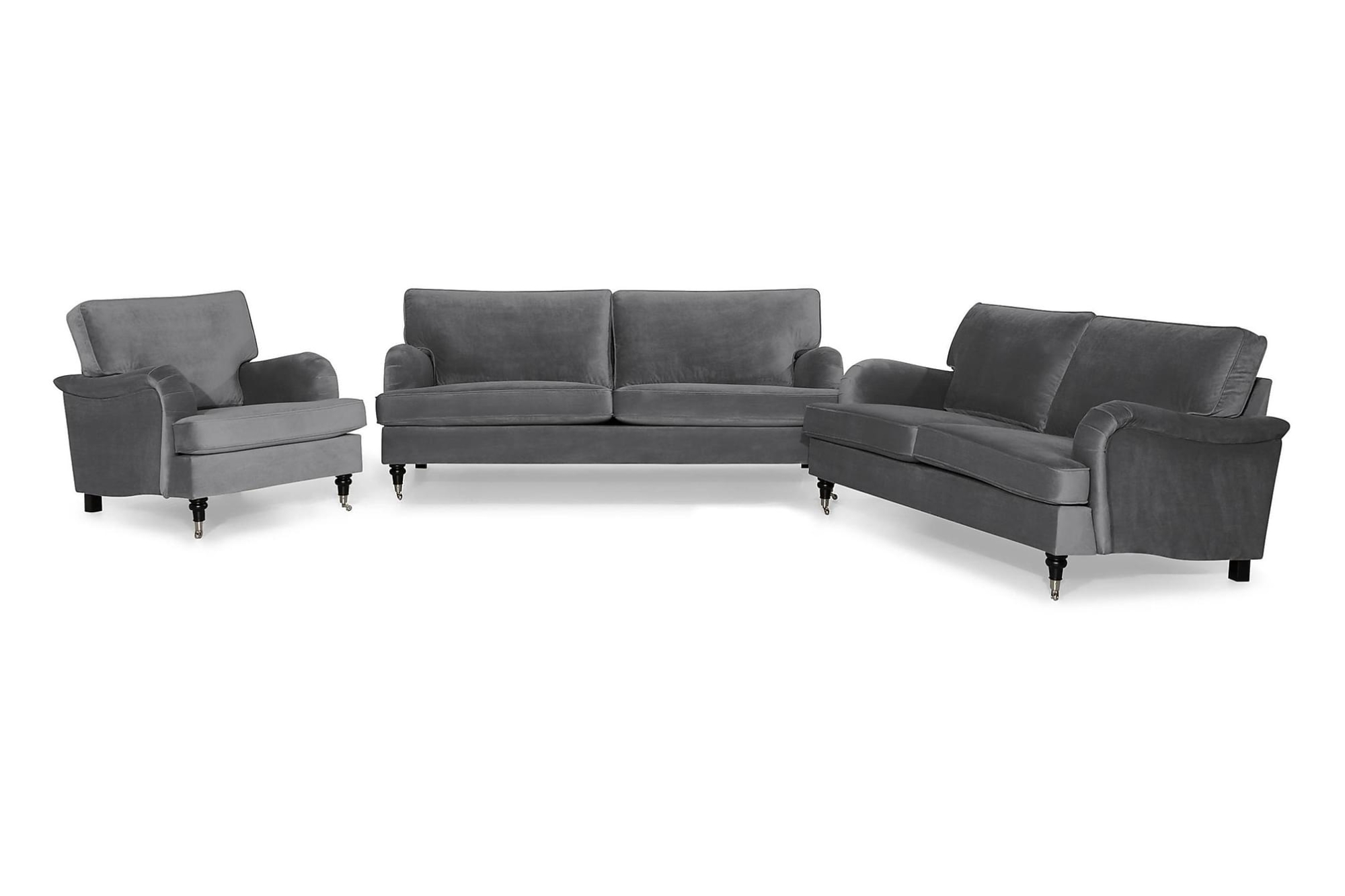 Køb Howard Classic Sofagruppe (3,5+3 Pers. Sofa Og Lænestol), Sølvgrå Velour